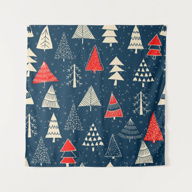 Christmas doodle trees, seamless winter pattern. tapestry (Front)