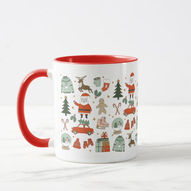 Christmas Doodles cute holiday Mug (Left)