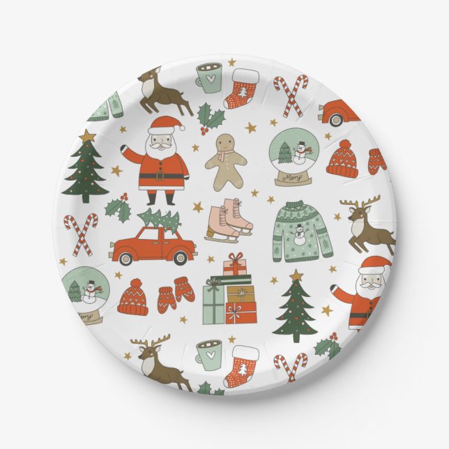 Christmas Doodles cute holiday Paper Plate (Front)