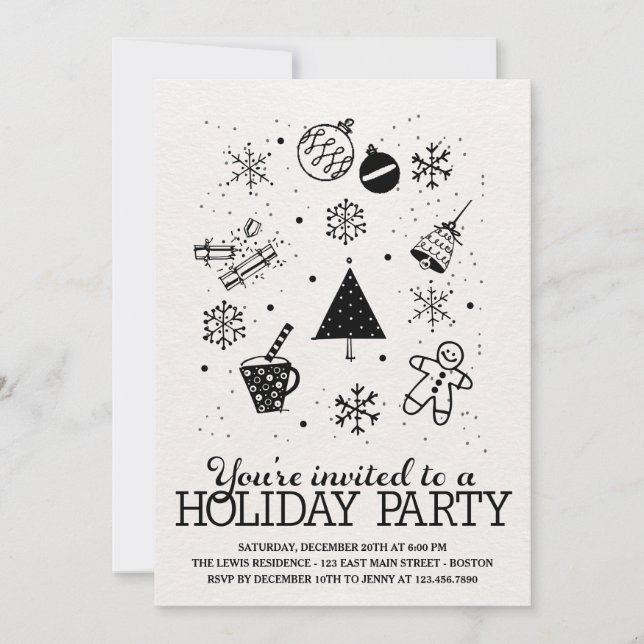 Christmas Doodles Holiday Party Invitation (Front)