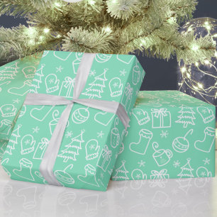Christmas doodles Mint Sea Glass Green Gift Wrapping Paper