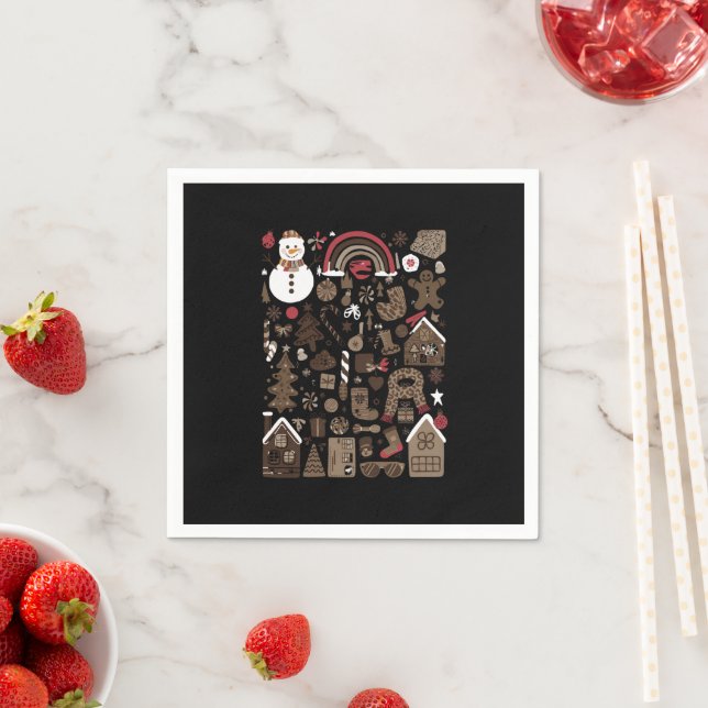 Christmas Doodles Retro Holiday Vintage Trees  Napkins (Insitu)