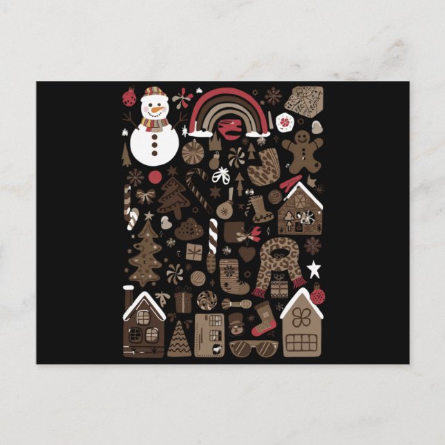 Christmas Doodles Retro Holiday Vintage Trees  Postcard (Front)