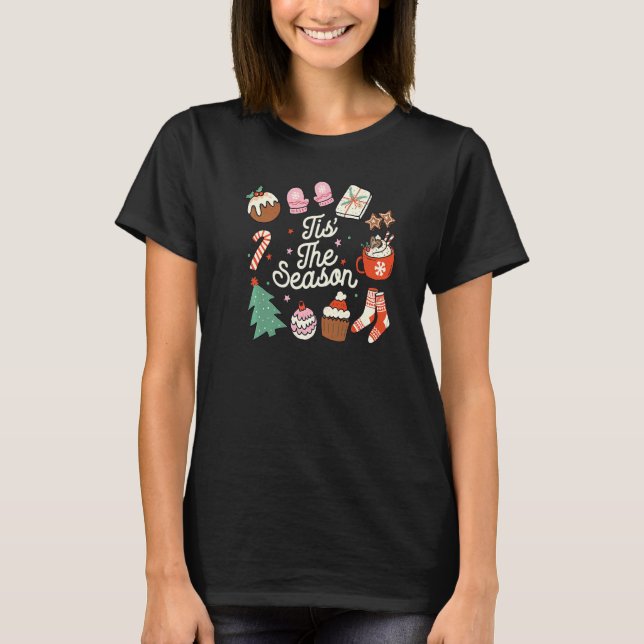 Christmas Doodles Tis' The Season Retro Holiday Co T-Shirt (Front)