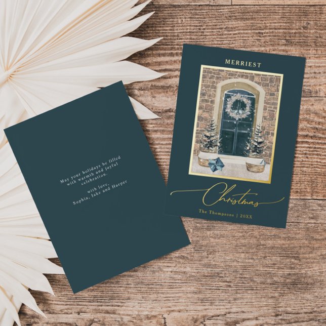 Christmas Door Elegant Slate Gray Foil Holiday Card (Creator Uploaded)