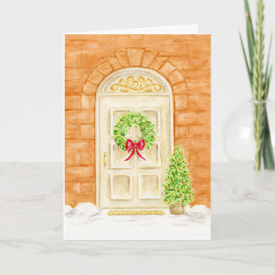 Christmas Door Front Wreath Greeting Card