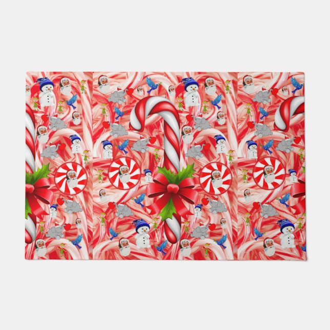 Christmas Door Mat, Candy Cane Doormat (Front)