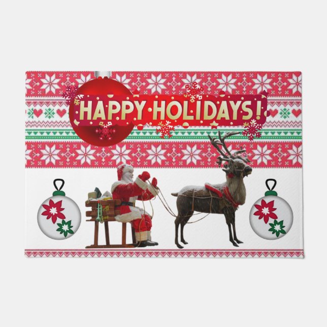 Christmas Door Mat, Happy Holidays Doormat (Front)