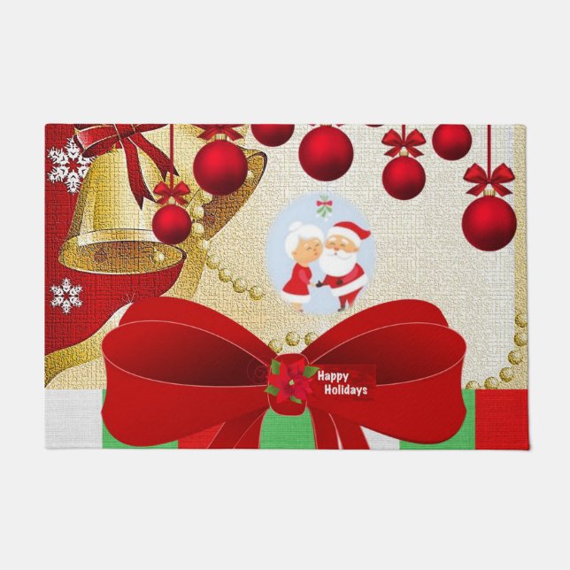 Christmas Door Mat, Santa Happy Holidays Doormat (Front)
