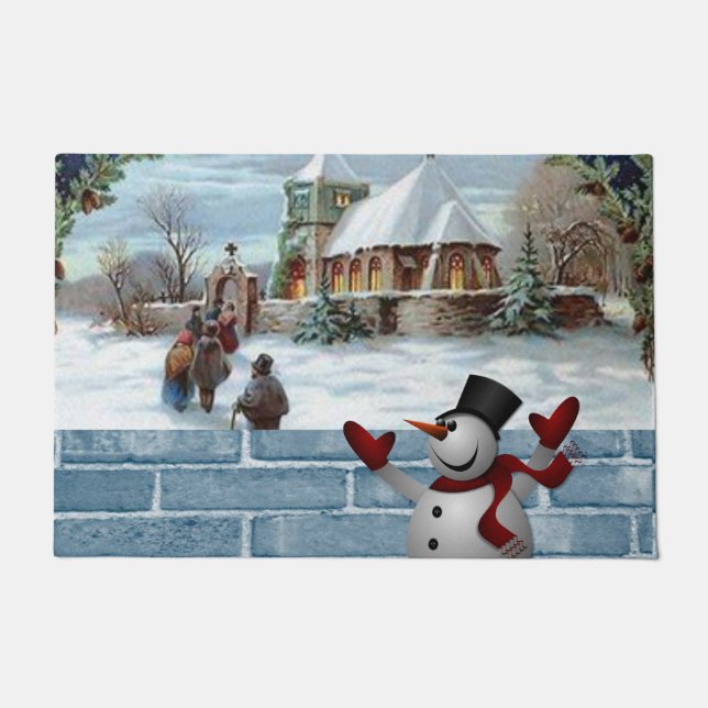 Christmas Door Mat, Snowman Doormat (Front)