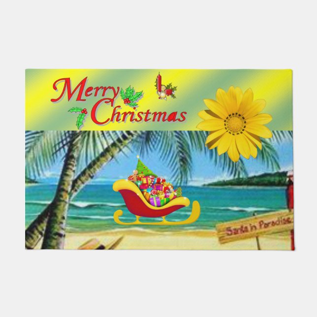 Christmas Door Mat, Summer Beach Bum Santa Doormat (Front)
