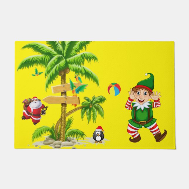 Christmas Door Mat, Summer Beach Bum Santa Doormat (Front)
