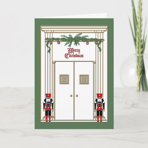 christmas door with nutcrackers holiday card