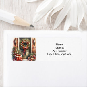 Christmas Door Wreath Label