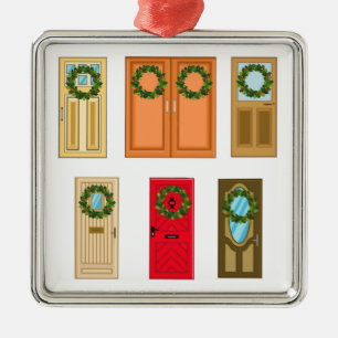 Christmas Door Wreaths Metal Ornament