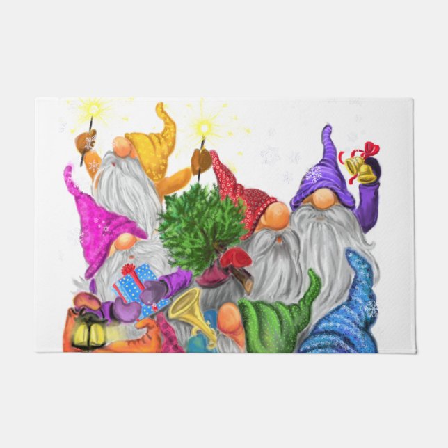 Christmas Doormat Gift Gnome Party Cartoon (Front)