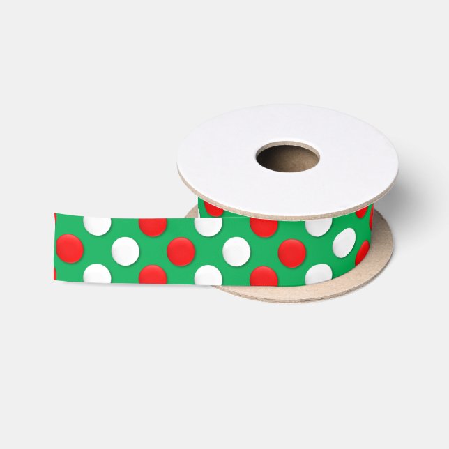 Christmas Dots Red White And Green Satin Ribbon (Spool)