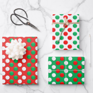 Christmas Dots Red White And Green Wrapping Paper Sheets