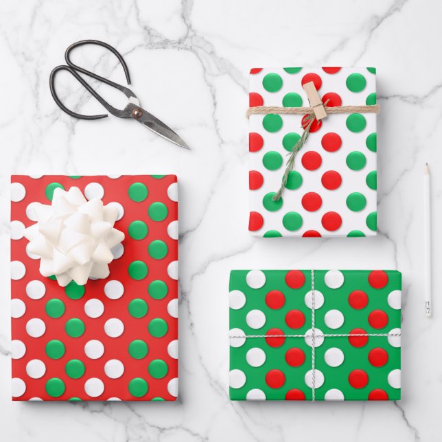 Christmas Dots Red White And Green Wrapping Paper Sheets (Front)
