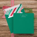 Christmas Dots & Stripes Square Card Envelope<br><div class="desc">This square envelope is designed to match the Cheerful Christmas Colors Square flat card.  The main body of the envelope is Christmas green while the back flap shows your return address.  The inside of the envelope is lined with the diagonal dots and stripes pattern found on the card.</div>