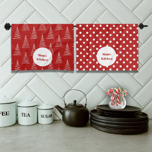 Christmas Dots & Trees Custom Name Kitchen Towel