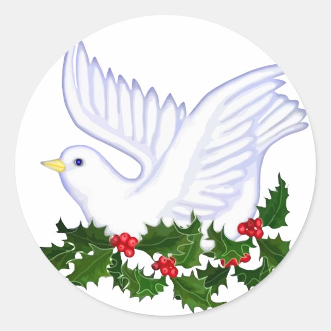 Christmas Dove and Holly Classic Round Sticker (Front)