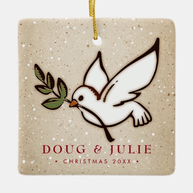 Christmas Dove Ceramic Ornament (Front)