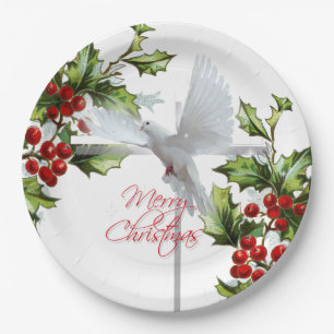 Christmas dove holiday party mistletoe berries paper plates