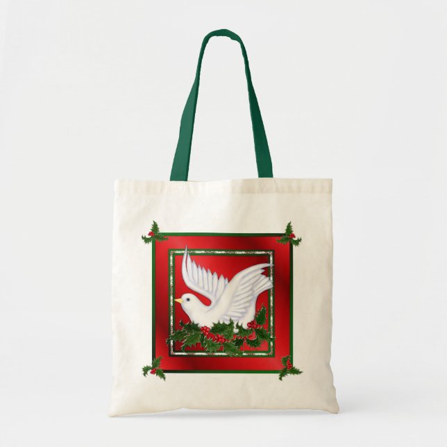 Christmas Dove & Holly Tote Bag (Front)