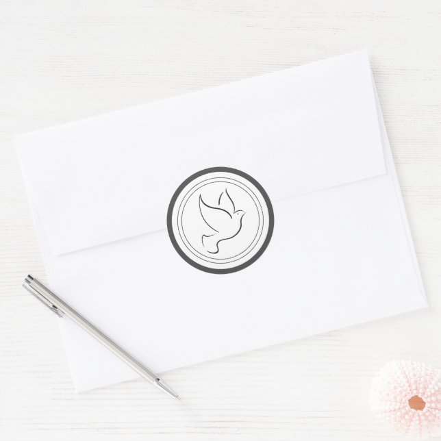 Christmas Dove Of Peace - Grey and White Classic Round Sticker (Envelope)