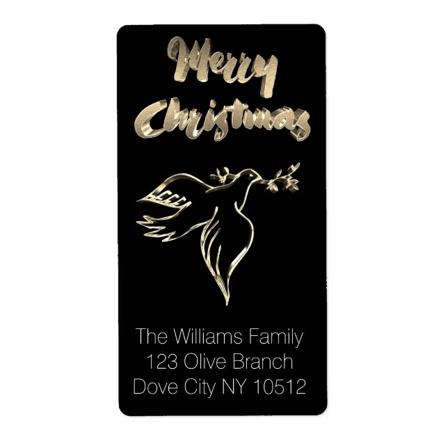 Christmas Dove with Olive Branch Black and Gold Label (Front)