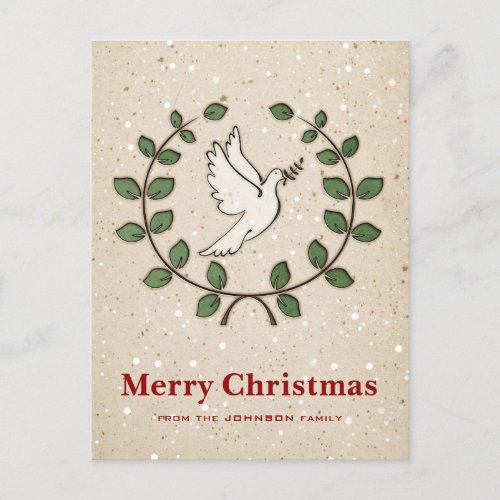 Christmas Dove Wreath Holiday Postcard