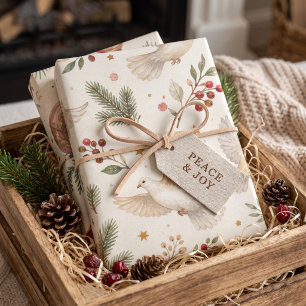 Christmas Doves Cranberry Ribbon Vintage Wrapping Paper Sheets