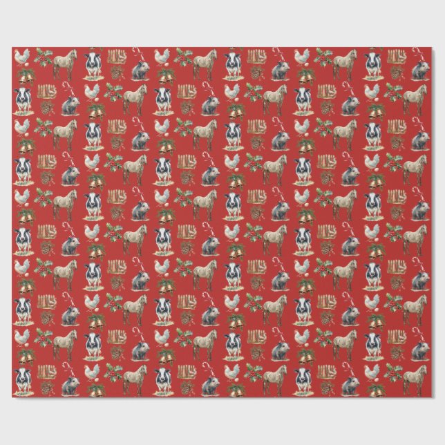 "Christmas down at the barn" Custom Color Wrapping Paper (Flat)