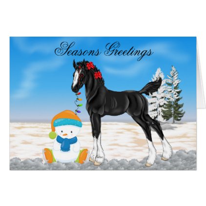 Christmas Draft Foal and Snowman Christmas Card