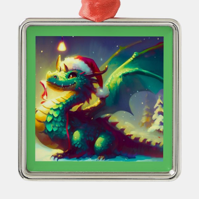 Christmas Dragon 3 Metal Ornament (Front)