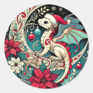 Christmas Dragon Classic Round Sticker