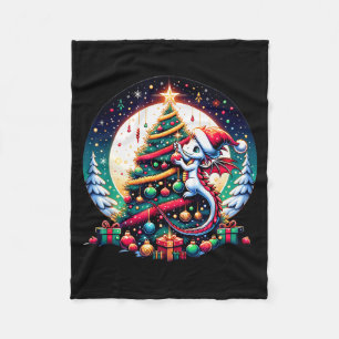 Christmas Dragon Decorates Christmas Tree - Merry Fleece Blanket