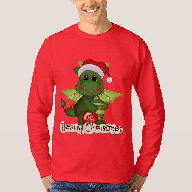 Christmas Dragon Holiday cartoon t-shirt (Front)