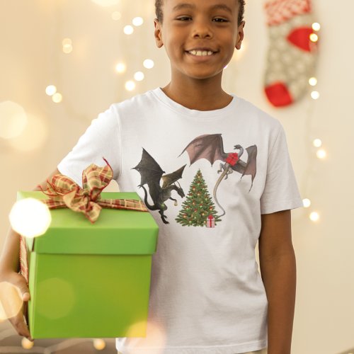 Christmas Dragon Mythical Holiday Tree T_Shirt