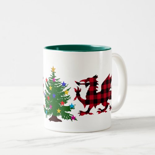 Christmas Dragon Red  Black Buffalo Plaid Wales Two_Tone Coffee Mug