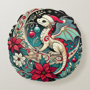 Christmas Dragon Round Pillow