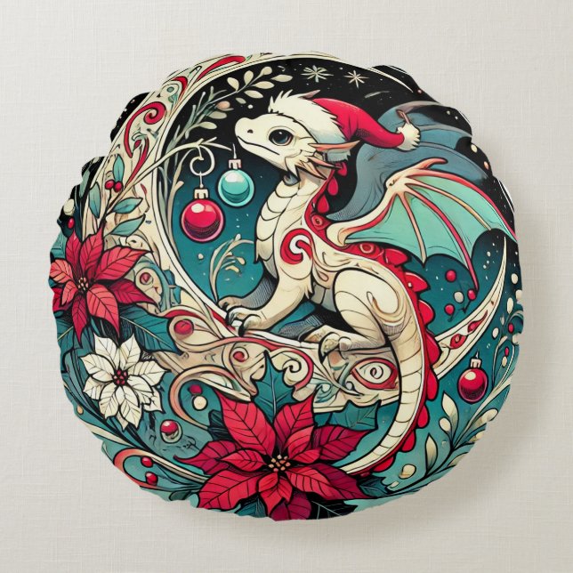 Christmas Dragon                                   Round Pillow (Front)