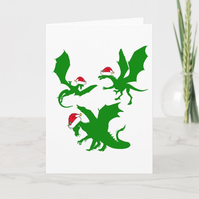 Christmas Dragon Santa Claus Cute Fantasy Holiday Card (Front)