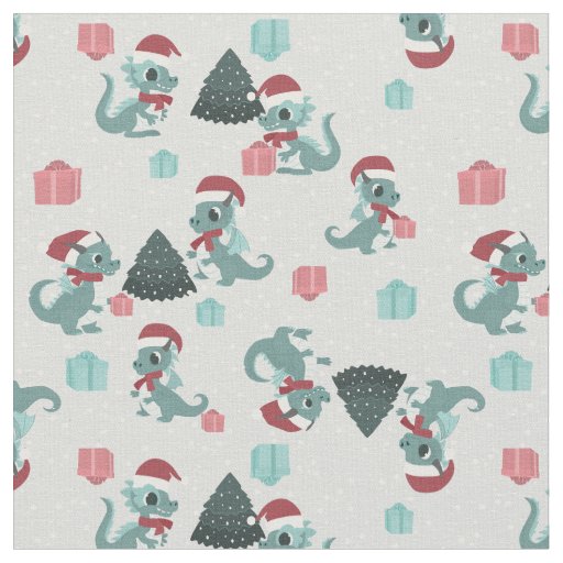 christmas dragon santa winter snow cute xmas fabric