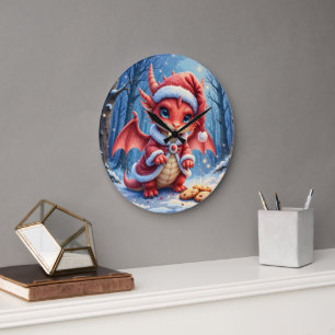 Christmas dragon, too cute to arrest,  large clock