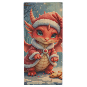 Christmas dragon, too cute to arrest, wood flash drive