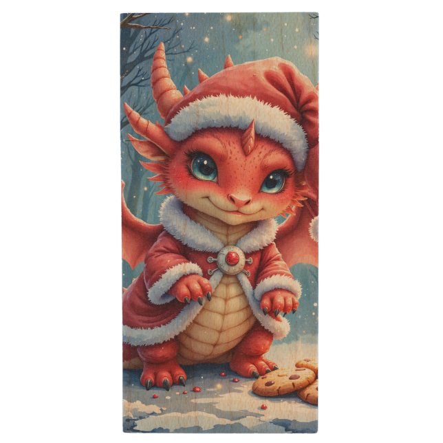 Christmas dragon, too cute to arrest,  wood flash drive (Front Vertical)