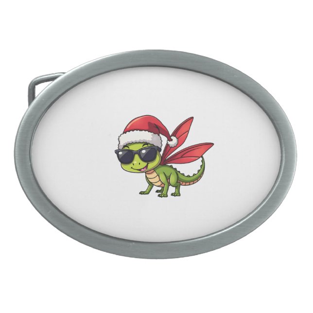 Christmas Dragonfly Santa Hat Funny Xmas Kids Belt Buckle (Front)