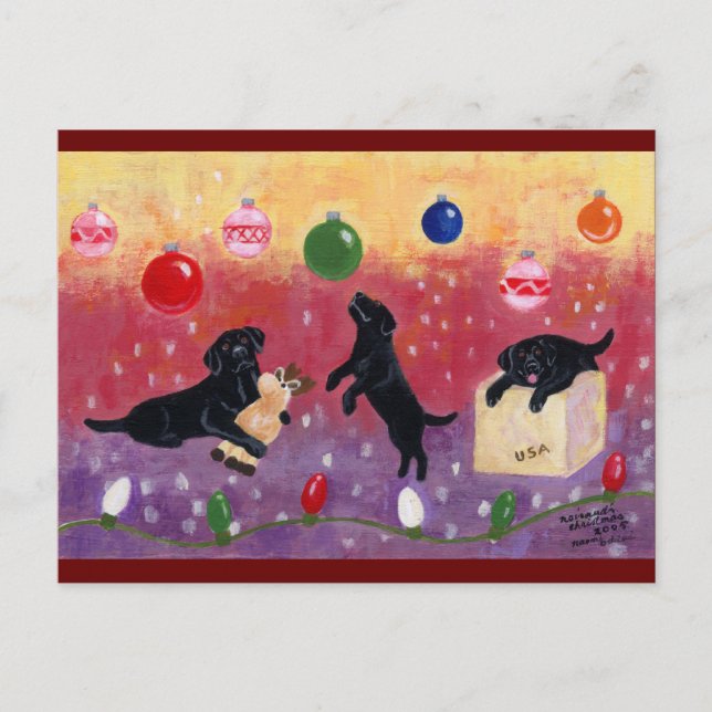 Christmas Dreaming Black Lab Holiday Postcard (Front)